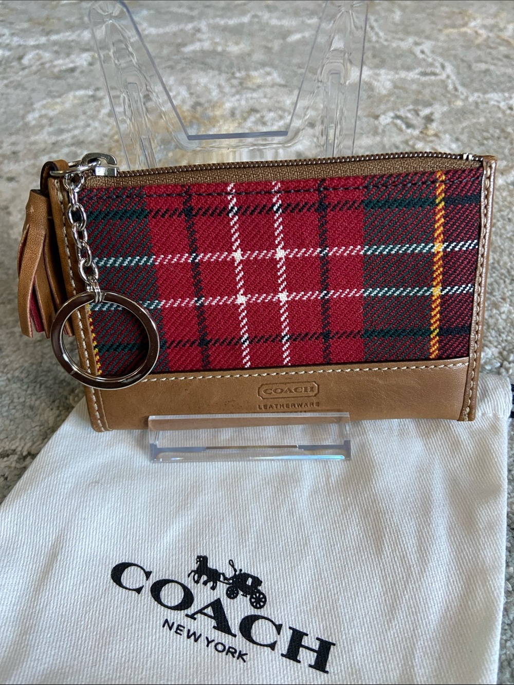 Coach 2002 Wool Tartan and Leather Mini Skinny ID Case with Key Ring 8972